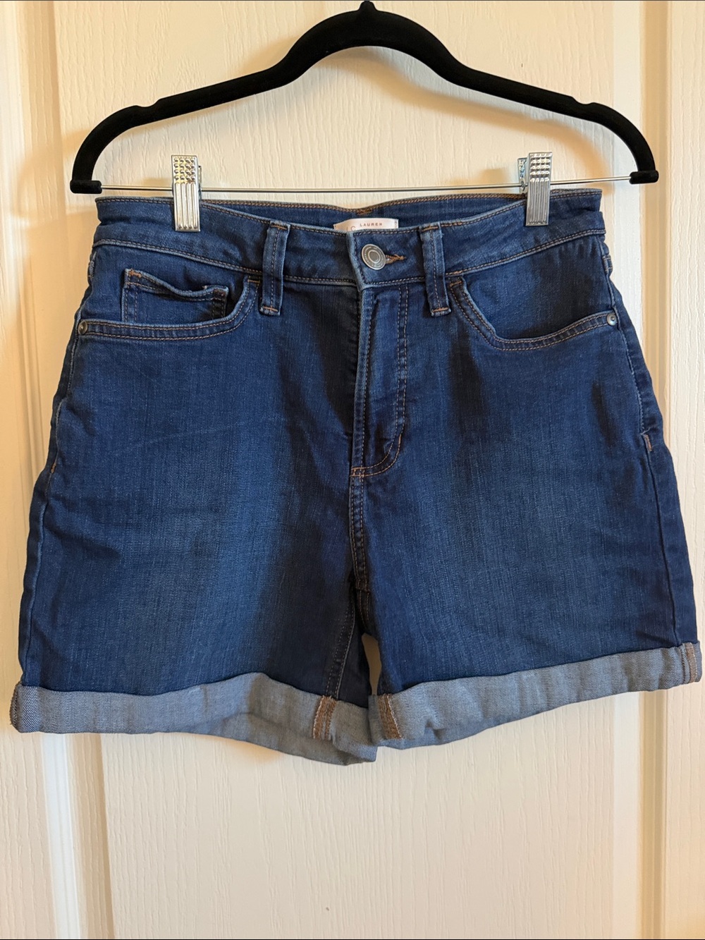 LC Lauren Conrad Dark Blue Rolled Hem Denim Shorts